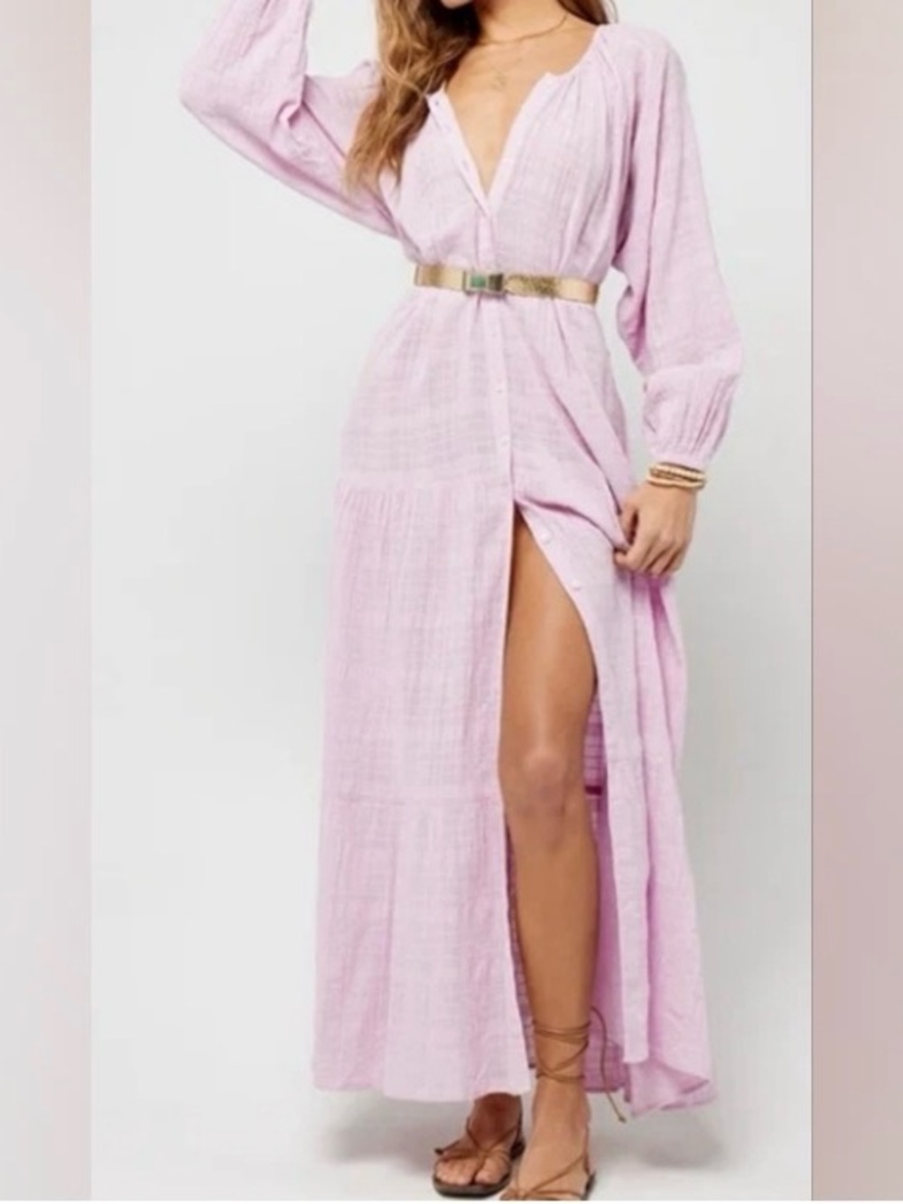L*space Lavender Napali Maxi Dress Size Small 100% cotton vacation resort beach - Picture 2 of 12